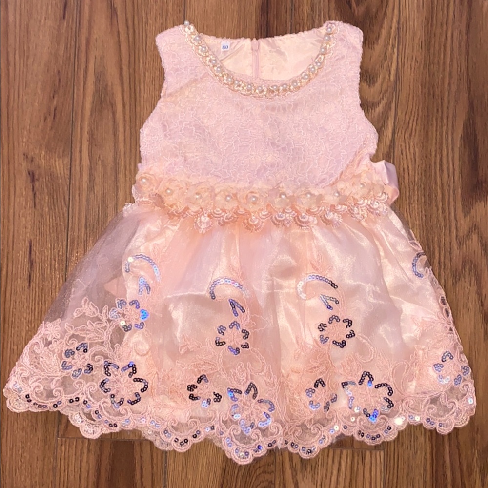 Baby Girl Peach Formal Dress 9-12 Months NWT